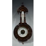 A late 19th century mahogany aneroid wall barometer with thermometer, 44cm high