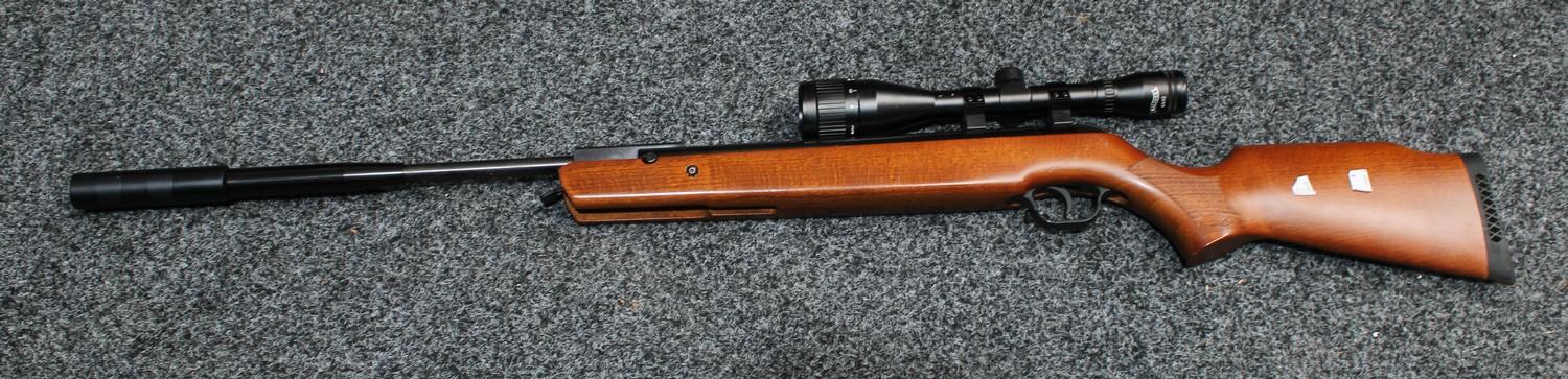 A Walther Century .22 calibre air rifle, Walther scope 6 x 42, break action, silencer and slip