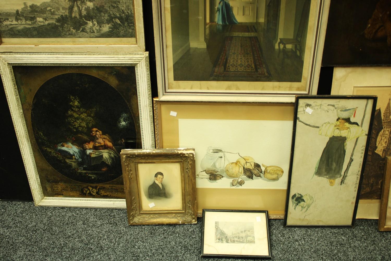 Pictures and Prints - various, a watercolour, Still Life, signed with monogram; a signed etching, - Image 4 of 4