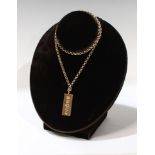 A 9ct gold ingot pendant and 9ct necklace chain, 57.7g