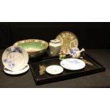 Oriental Ceramics - a Cantonese bowl, decorated with stiff leaves and butterflies, floral banded