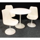 A retro mid-20th century design dining suite, in the manner of Eero Saarinen, comprising a tulip