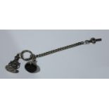 A 19th century silver and bloodstone fob; silver watch key; a silver seal fob with Islamic