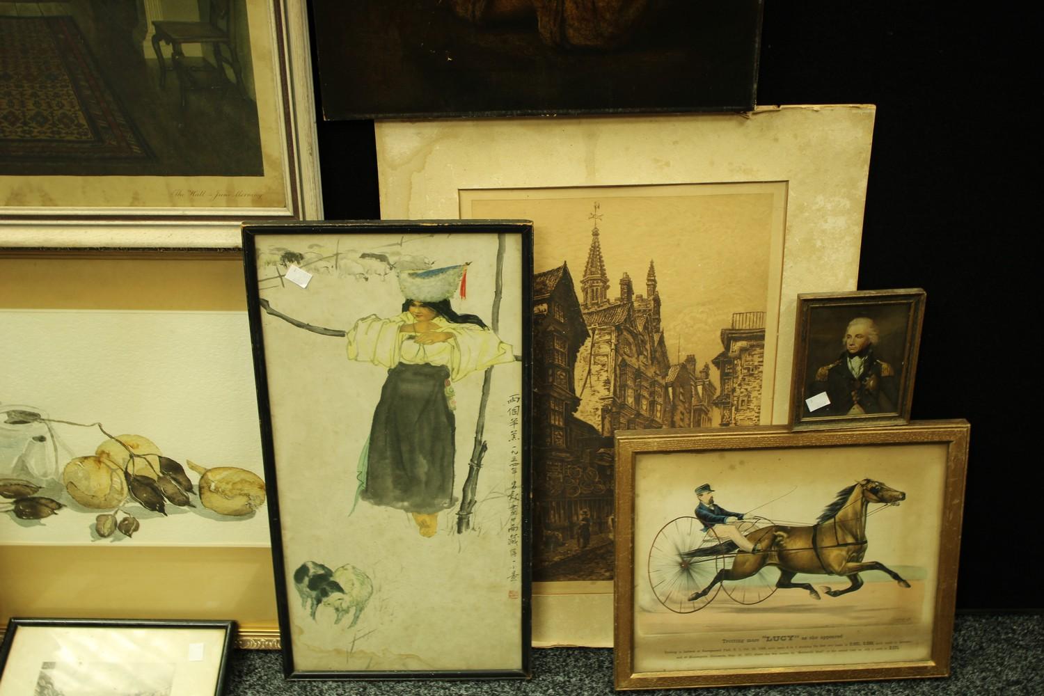 Pictures and Prints - various, a watercolour, Still Life, signed with monogram; a signed etching, - Image 3 of 4