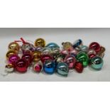 Christmas Decorations - assorted mid 20th century glass baubles with wire hangers, various colours