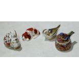 Royal Crown Derby paperweights- Chaffinch Nesting, Meadow Rabbit, Firecrest, Puppy, gold stoppers (