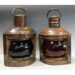 Maritime Interest - a 19th century copper ship's lantern, Starboard, 54cm high over handle;