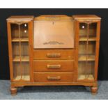 A late 20th century oak side by side bureau bookcase, 110cm high, 120cm wide