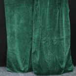 Textiles - a large pair of green cotton velvet curtains, lined; others similar