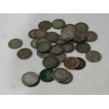 Coins - thirty four pre 1947 silver threepenny bits