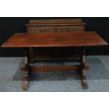 A late 20th century mahogany refectory dining table, 153cm wide, 84cm deep, 75cm high; an oak