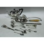 Silver and EPNS- a silver hafted knife; Dutch silver spoon; EPNS crumb tray, ladle, tea pot, etc
