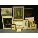 Pictures and Prints - various, a watercolour, Still Life, signed with monogram; a signed etching,