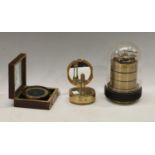 A German Barigo barometer, thermometer and hygrometer, plastic dome, 18cm; a brass sextant, Ross,