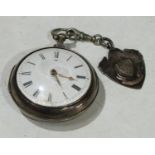 A George IV silver pair cased pocket watch, Roman numerals to dial, London 1811, together with a