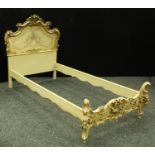 A French rococo style painted single bed. 136cm high. 213cm long