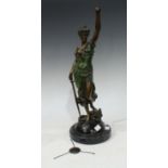 After A Mayer, a bronze, Justice, circular marble base, 47cm high