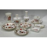 A Royal Crown Derby Posie pattern hexagonal vase, bell, cup and saucer, trinket trays; an A692