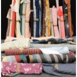 Textiles - fabric rolls, assorted patterned and plain, Retro 1960s Vibrant sail boats, floral,