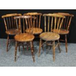 A set of five spindle back oak cottage kitchen chairs,(5)