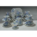 A Colclough 4212 pattern teapot, sugar bowl, sandwich plate, cups, saucers and tea plates, printed