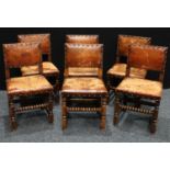 A set of six oak dining/side chairs, two labeled with Thomas Clarkson & sons.(6)