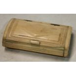 A marine ivory rounded rectangular snuff box, hinged cover with a diamond