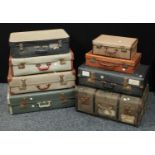 A collection of vintage suitcases and trunks (8)