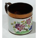 An interesting early 19th century Gaudy Welsh copper lustre mug, applied in bright enamels with a