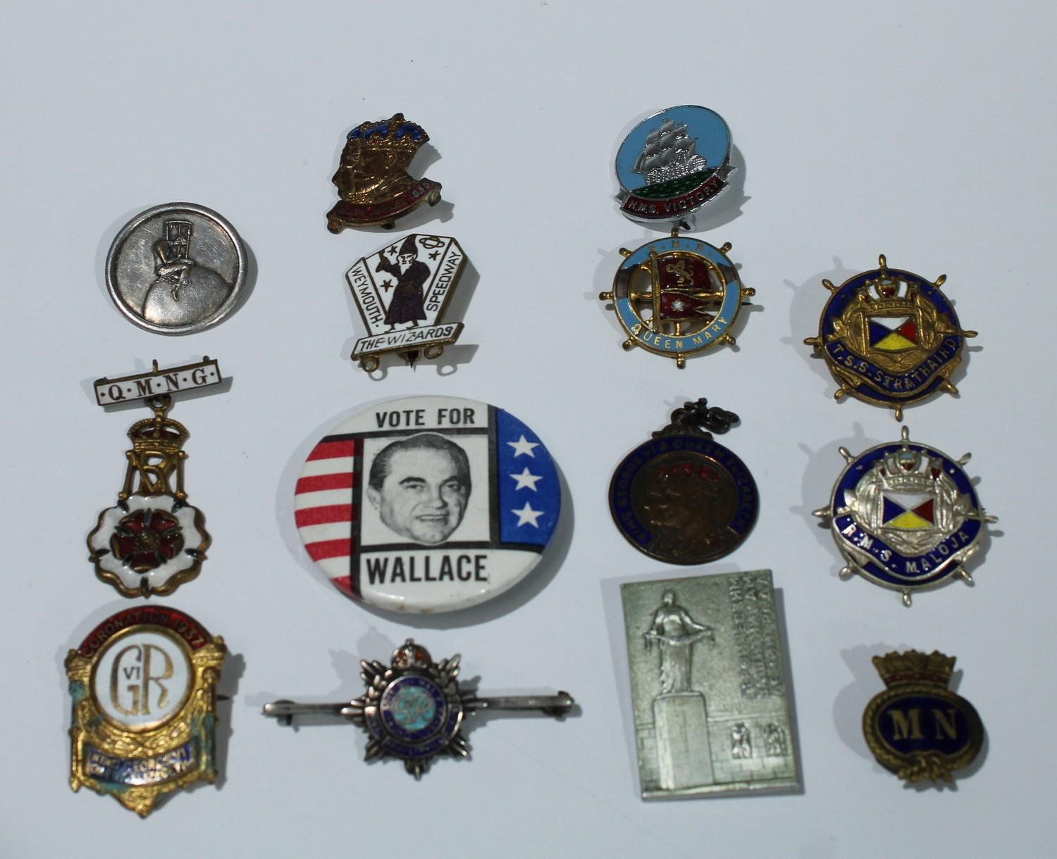 Badges - Marine, Coronation, Weymouth, speedway, etc; A Royal Army Service Corps silver and enamel