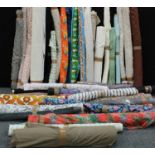 Textiles - fabric rolls, assorted 1960s and later, patterned and plain, figural, sailing boats,