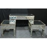 A contemporary mirrored console table, rectangular top, tapered square legs,131cm wide, 77cm high; a