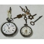 A French silver lady's open face pocket watch, Roman numerals to dial, marked 935; a continental