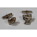 A pair of novelty silver cufflinks cast as the trunk and rear of an elephant, marked .925