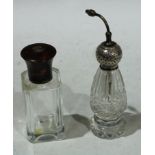A scent bottle, the tortoiseshell top with gold initials; a silver topped spray scent bottle