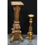 A gesso type jardiniere stand, 92cm; another similar pricket type stick, 64cm (2)
