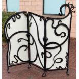 An Art Nouveau style, hand crafted, wrought iron 3 panel modesty screen, sinuous scrolling body