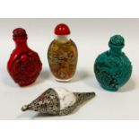 Boxes and objects - an oriental carved scent bottle decorated with Buddha and monkeys; others,