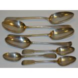 A George II silver table spoon, London 1752; others George III etc, (7) 268g gross