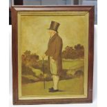 English School Portrait of a Gentleman, wearing a top hat and holding a cane oil on canvas, 46cm x