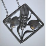 A Georg Jensen silver pendant necklace designed by Arno Malinowski, model no. 93, square section
