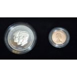A two coin Royal Marriage coin set, 1981 proof gold sovereign and silver crown, cased