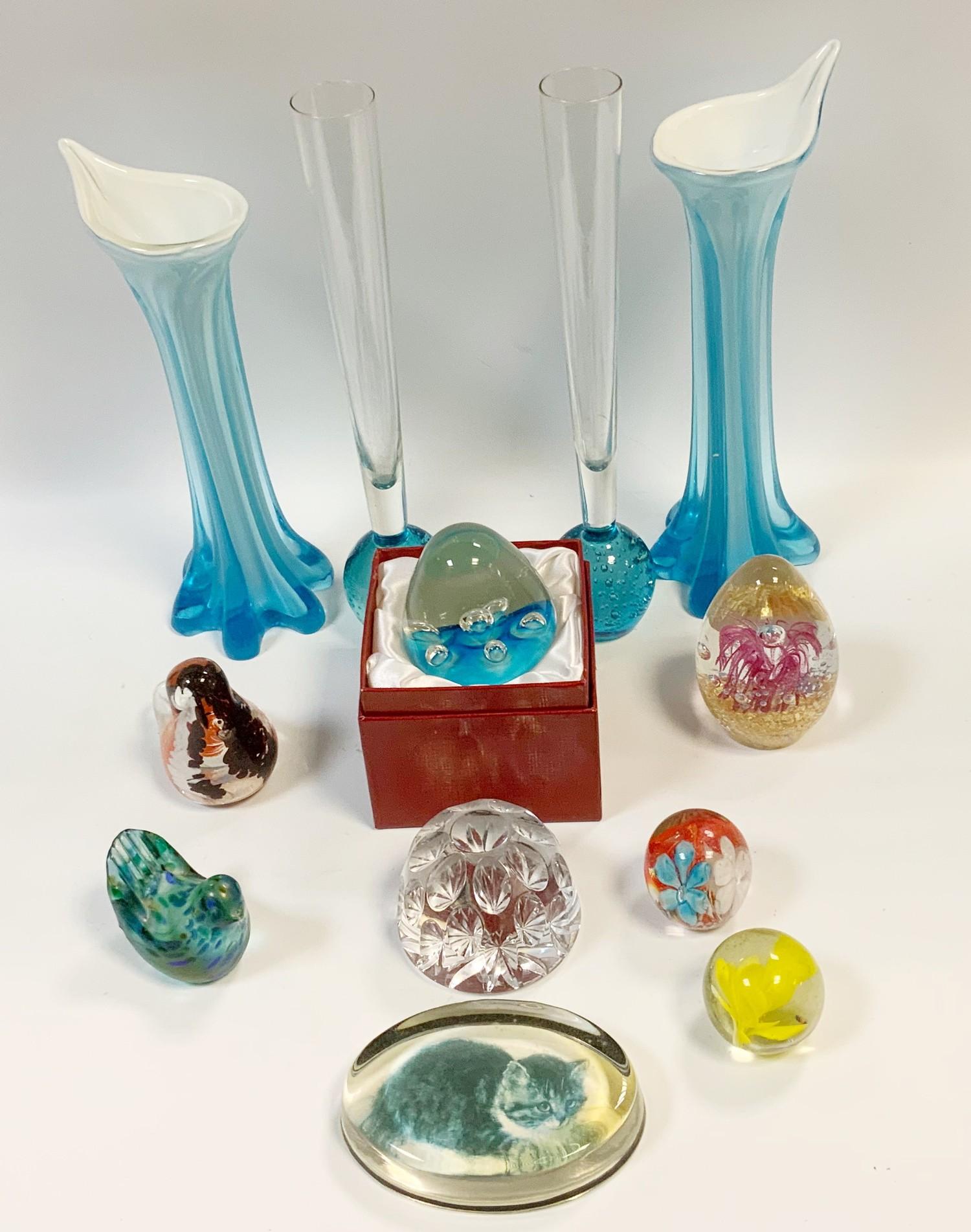 Decorative glassware including paperweight Jack in a Pulpit vases, etc