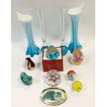 Decorative glassware including paperweight Jack in a Pulpit vases, etc