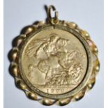 A Victorian full sovereign, 1900 mounted in a 9ct gold pendant mount 9.9g gross