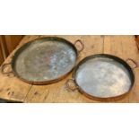 Kitchenalia - a 19th century Benham & Sons copper twin handled skillet, 55cm diameter; another,