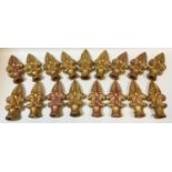 Architectural salvage - a set of 17 cast iron spear tip fence post tops, with gromit fittings,