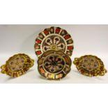 Royal Crown Derby - a wavy edge 1128 plate, 22cm; a pair of two handled 1128 bon bon dishes; an 1128