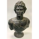 An Austin Sculpture plaster bust, painted black, of a Roman, 67cm high