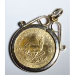 A 1/10 Kugerrand, 1981 mounted in a 9ct gold pendant mount 4.6g gross